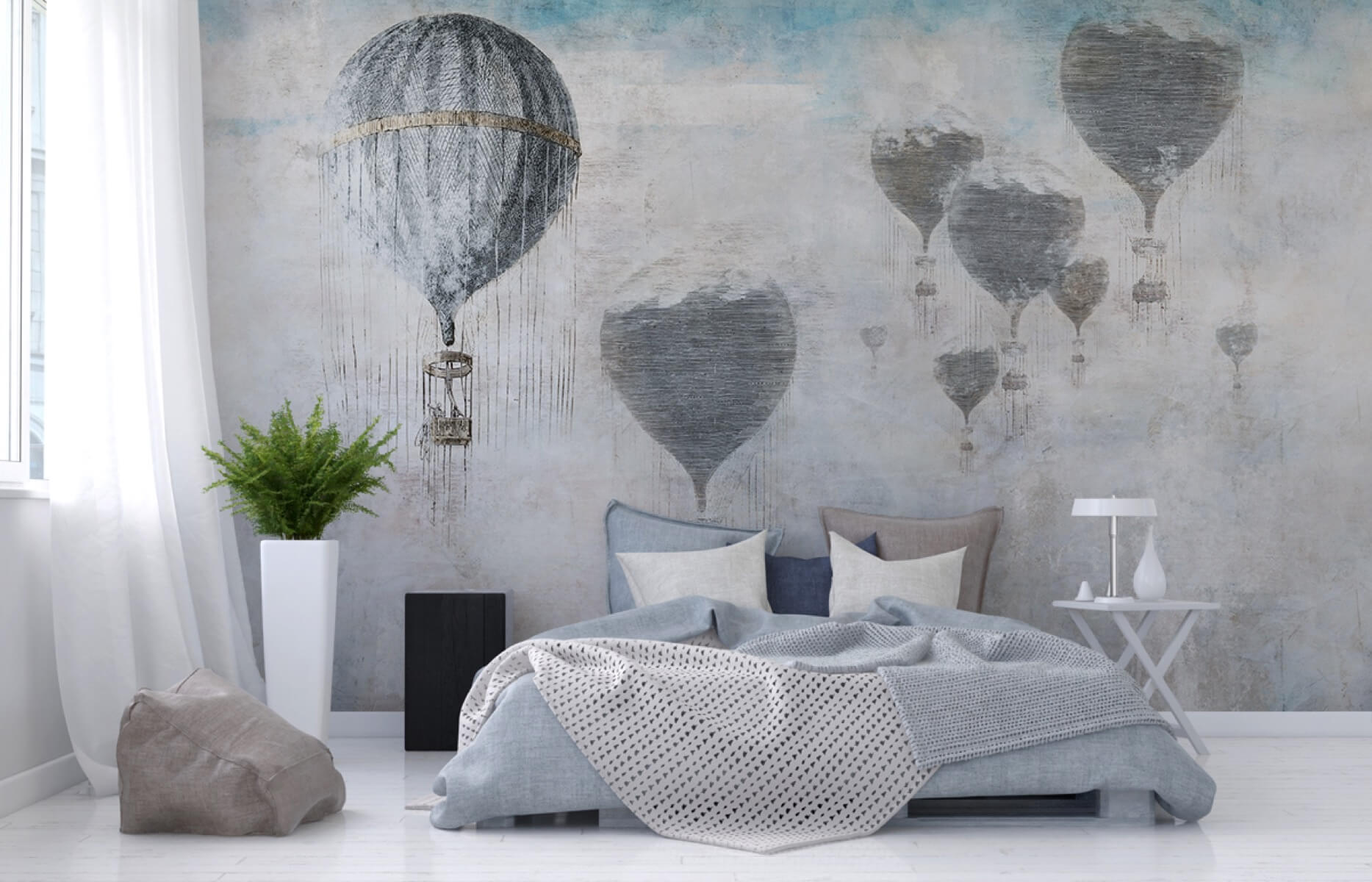 Zaubersprüche blau positioniert auf modernem Schlafzimmer