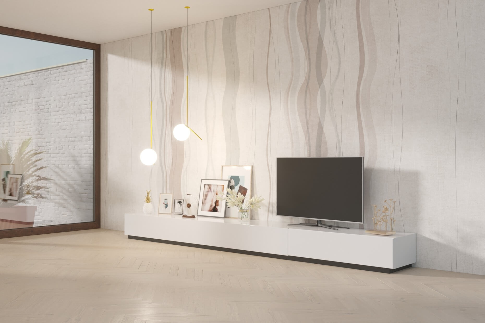 Welle Vintage-Tapete in mehrfarbigem Ambiente