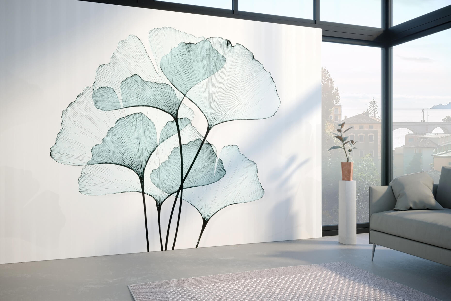 Röntgenblaue Blumentapete