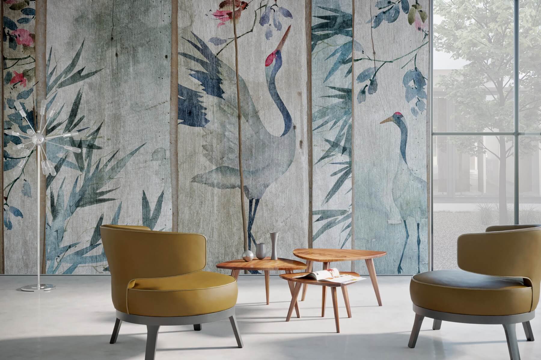 Umgebung mit aufgetragenem kalten Holzkranichpapier