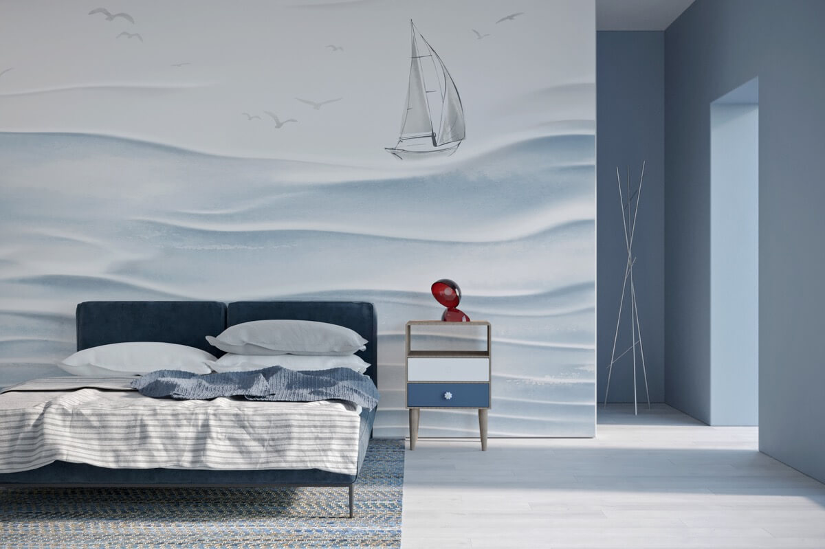 Waves 3d Schlafzimmer Tapete blau Farbe