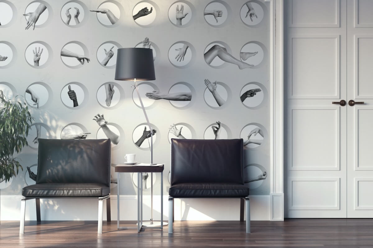 Wohnzimmer mit 3d-Effekt-Tapete