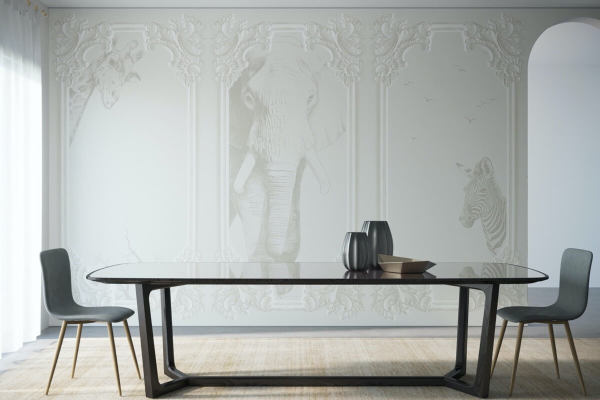 boiserie tapete für wohnzimmer