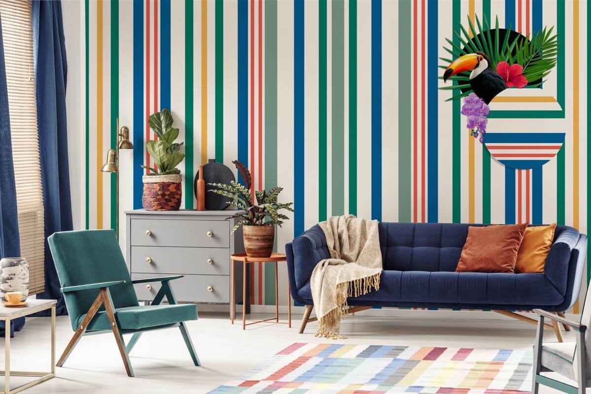 tropische 3d wohnzimmertapete mit streifen