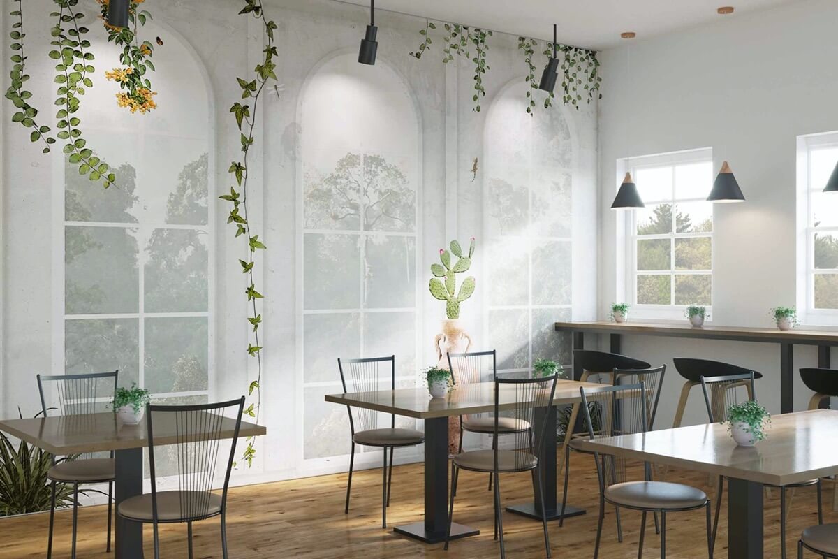 capetown 3d tapete mit fenster und natur vasen und kakteen