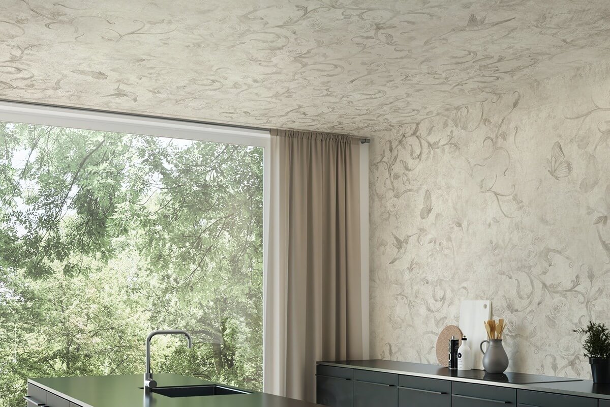 Kajalbeige Damasttapete für Wände und Decken
