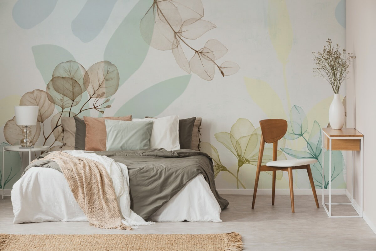 ophelia pastellfarbene Tapete für Schlafzimmer mit bunten Blumen