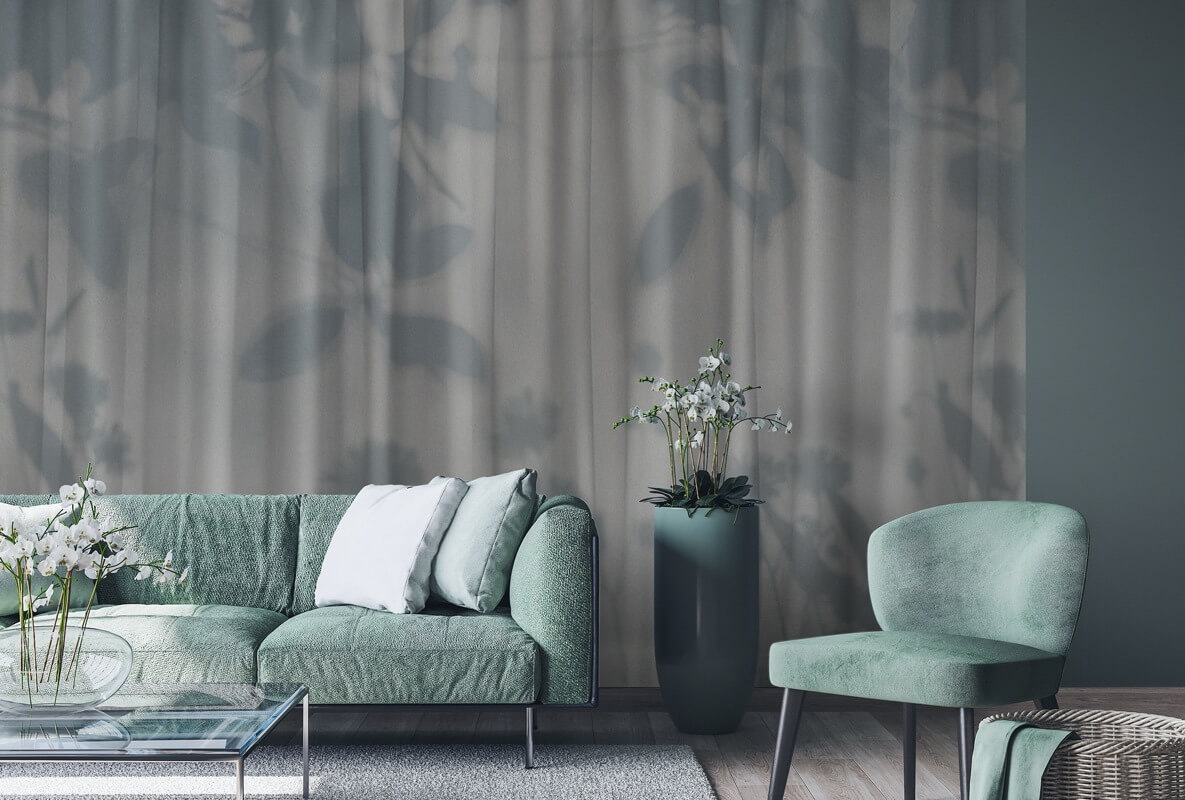 Graue Voile-Wohnzimmertapete mit Gardineneffekt