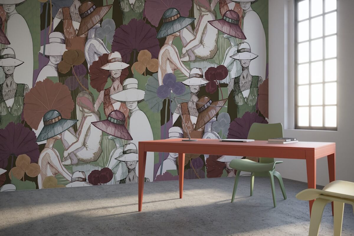 Glamour versioen grüne Tapete mit anspruchsvollen Frauen