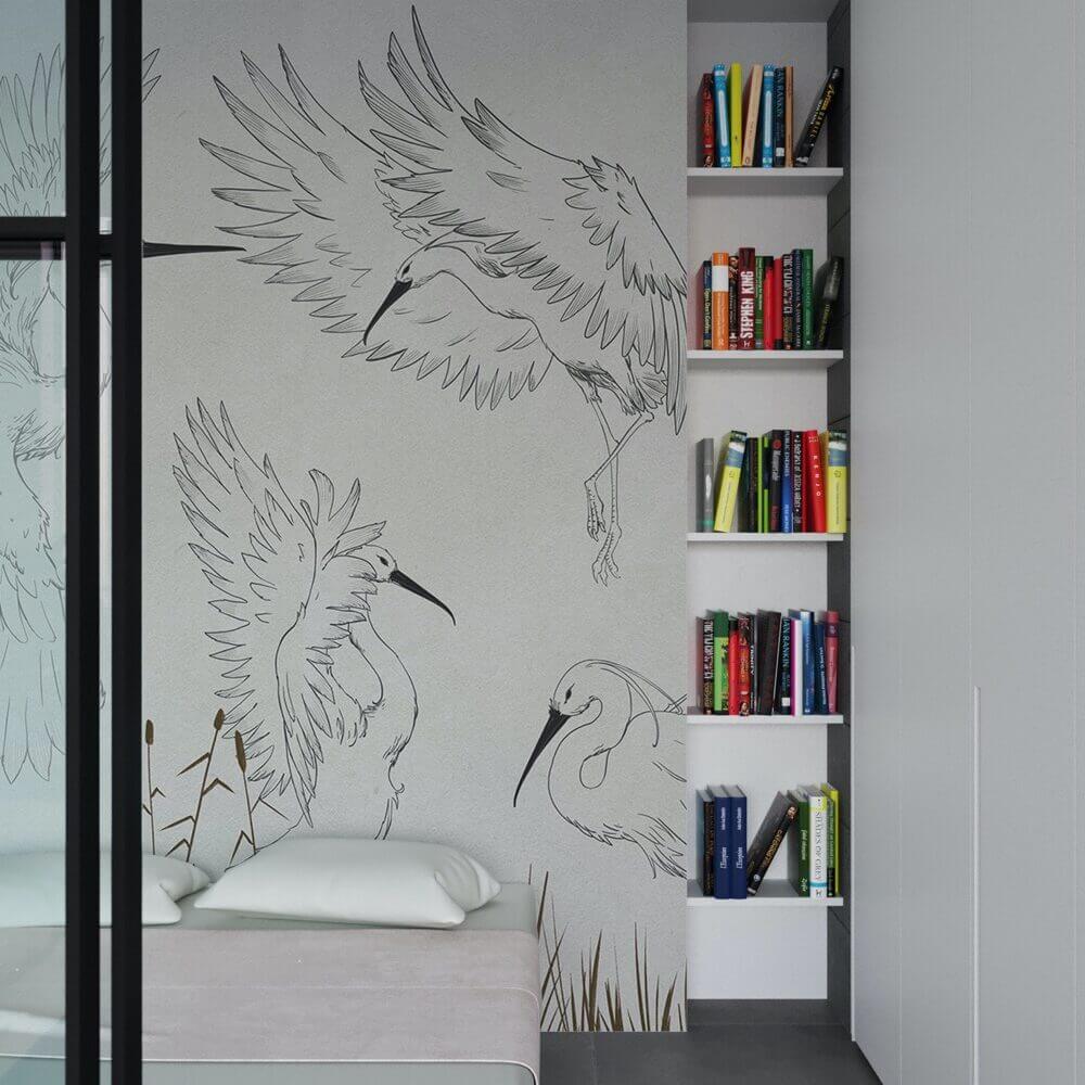 Camera da letto con carta da parati sagi pencil