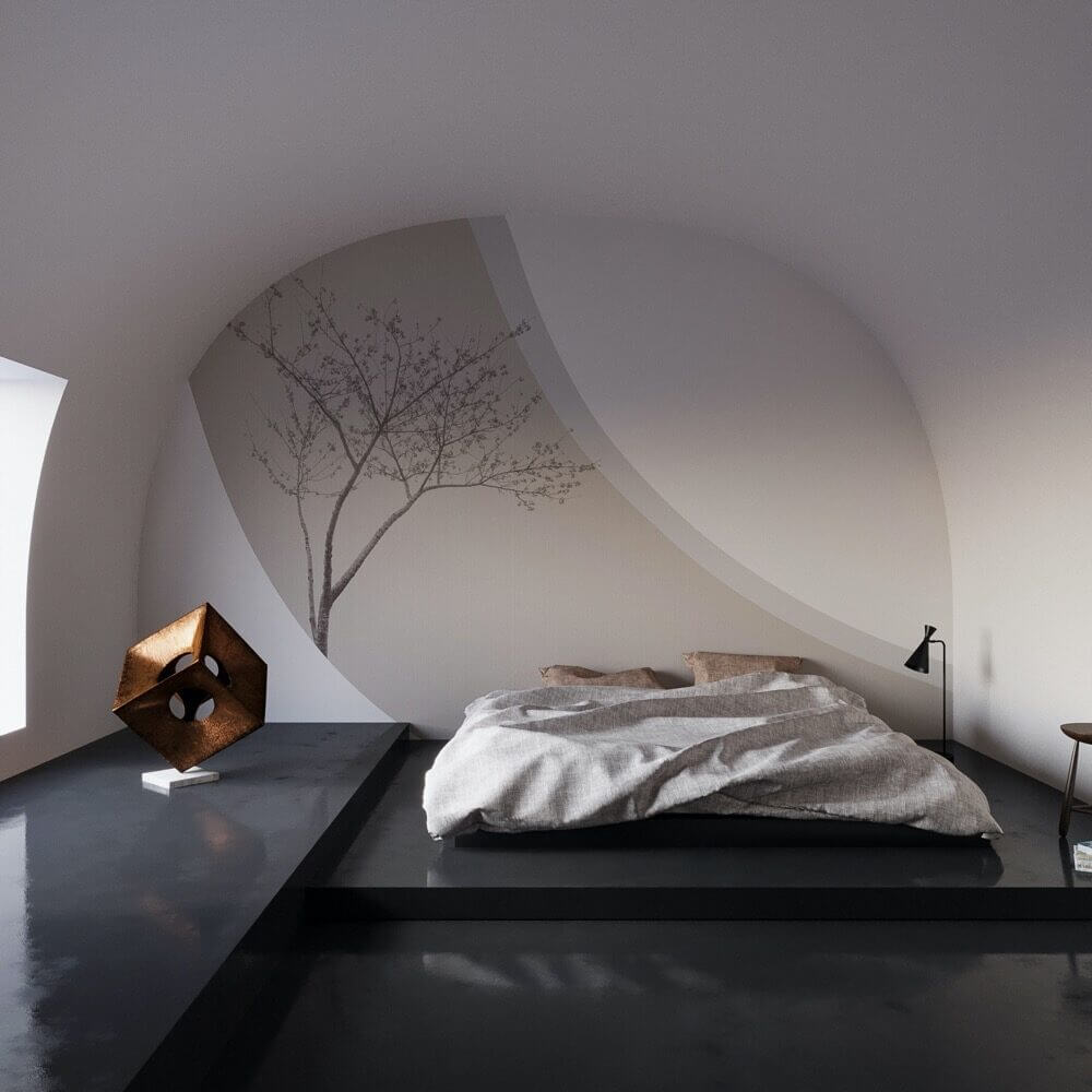 Carta da parati armonia installata su parete curva