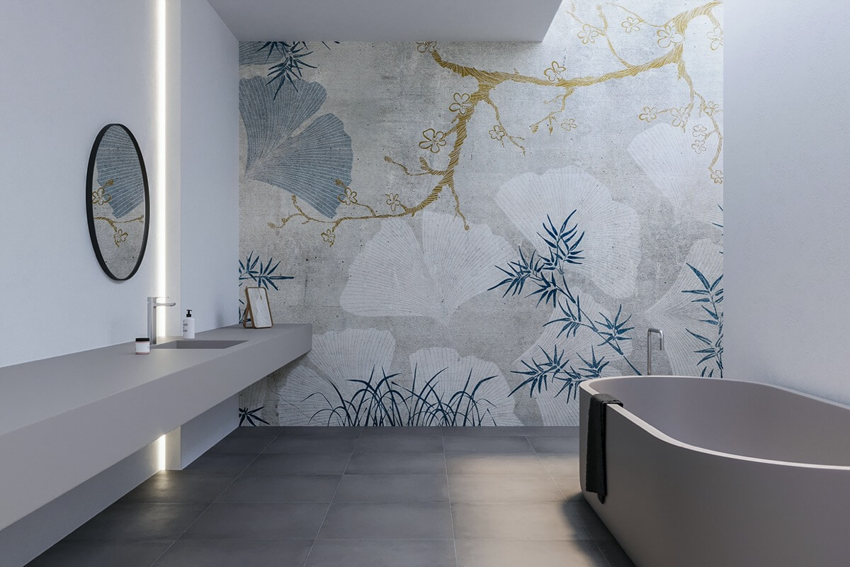 Wandverkleidung im Badezimmer mit Fasertapete