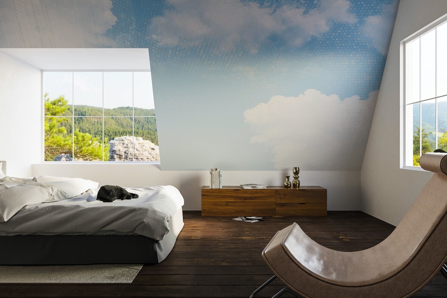 Himmelstapete an schräger Decke